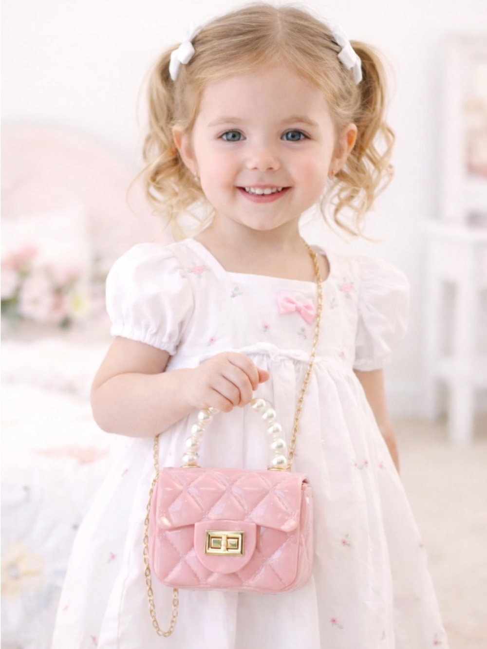 Pink Jelly Quilted Pearl-Handle Crossbody Bag